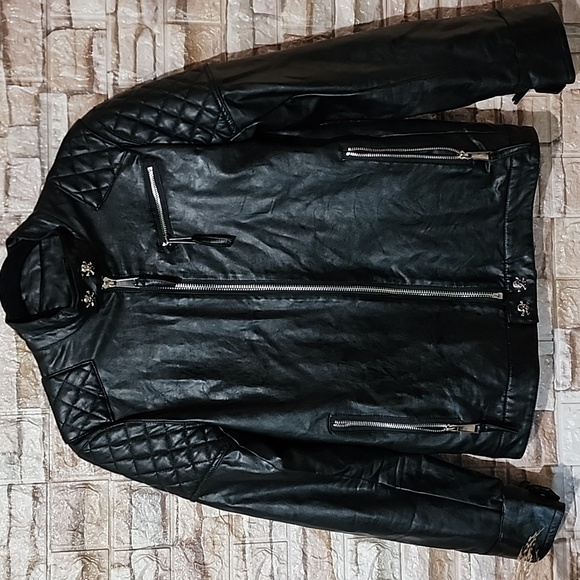 Men's Aiqishi Soft Leather Motocycle Black Quilted Leather Jacket - Picture 1 of 12